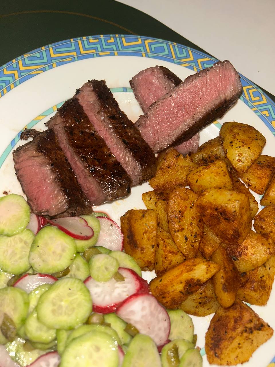 Filet Mignon with Spiced Potatoes and Salad